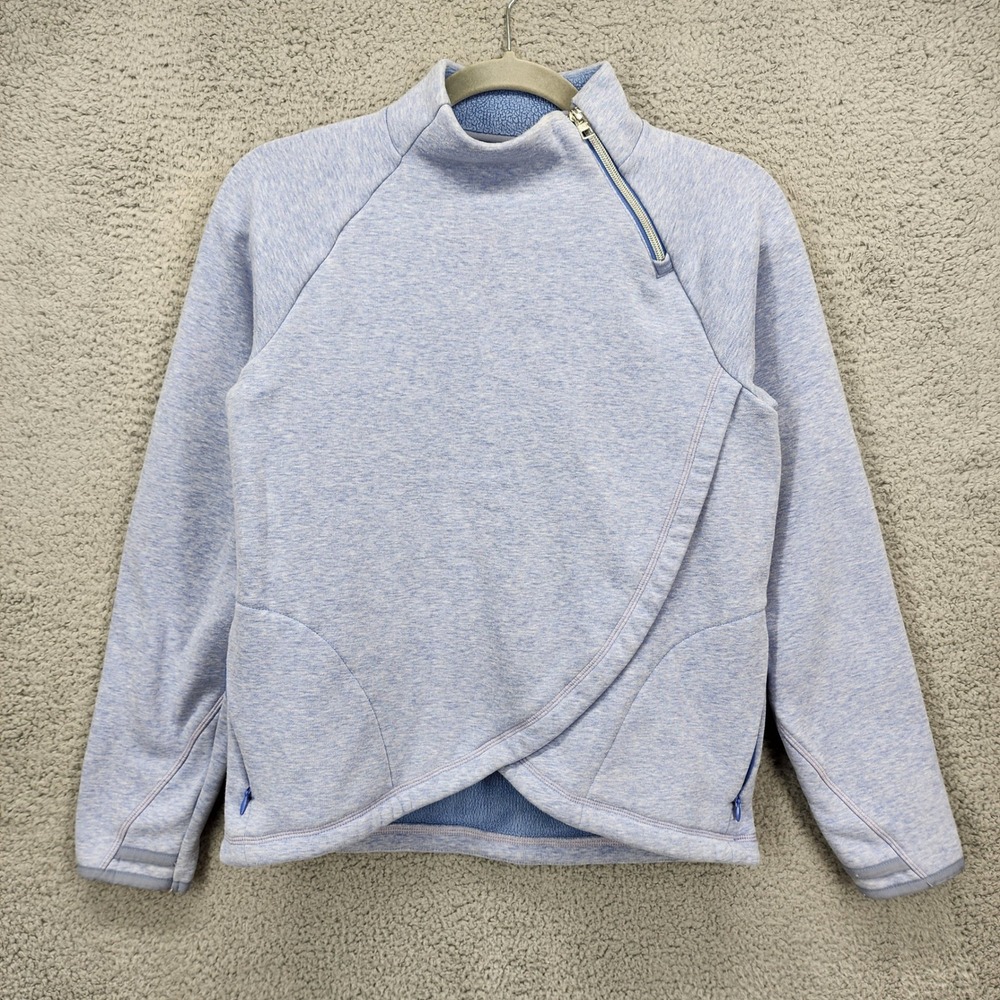 Athleta Girl XL 14 Blue Heathered Asymmetrical Zip Tulip Hem Fleece Pullover